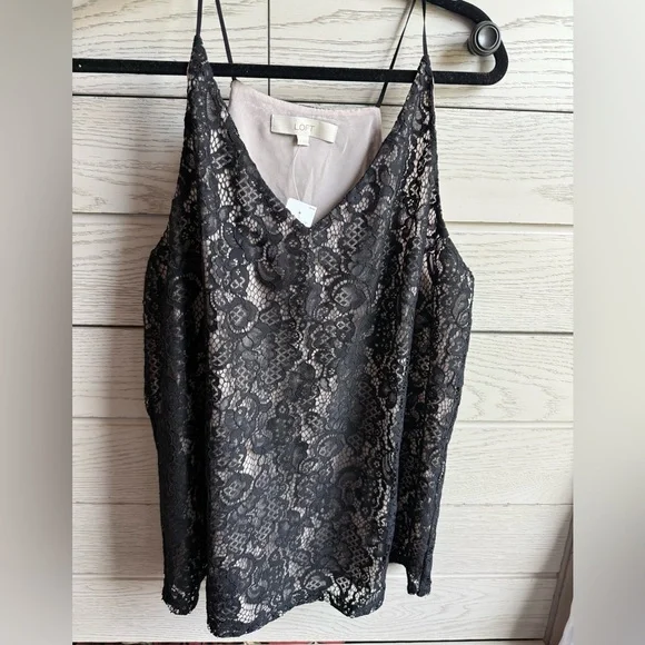 NWT LOFT Black Floral Lace Overlay tank - Picture 2 of 6